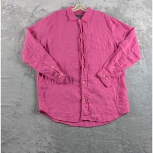 Desmond & Dempsey Lounge Shirt Womens Large Pink Linen Long Sleeve Relaxed Fit